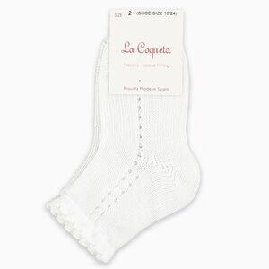 La Coqueta White Openwork Short Girl’s Socks, Size 2